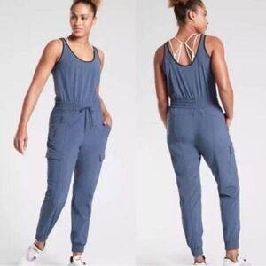 Athleta Unbound Sleeveless Tank Jumpsuit Iron Blue Cargo Pocket Size Small